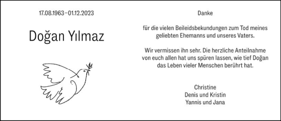 Traueranzeige von Dogan Yilmaz von Darmstädter Echo