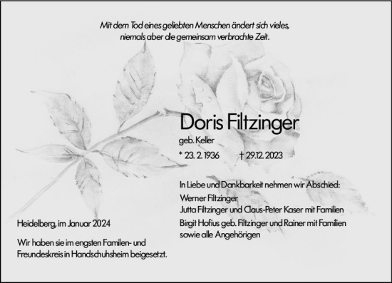 Traueranzeige von Doris Flitzinger von Allgemeine Zeitung Mainz