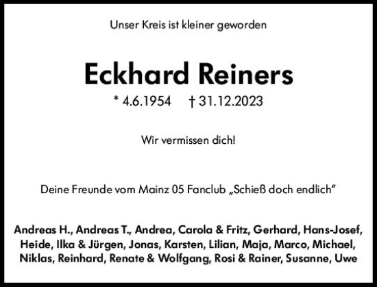 Traueranzeige von Eckhard Reiners von Allgemeine Zeitung Mainz