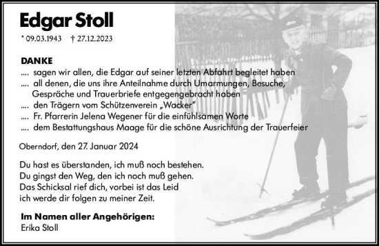 Traueranzeige von Edgar Stoll von Dill Block