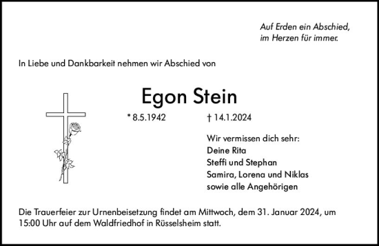 Traueranzeige von Egon Stein von Rüsselsheimer Echo