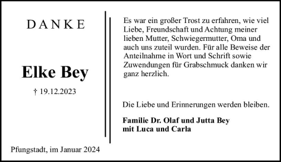 Traueranzeige von Elke Bey von Darmstädter Echo