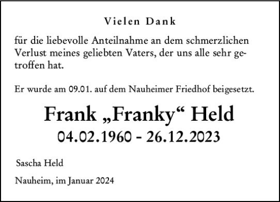 Traueranzeige von Frank Held von Rüsselsheimer Echo