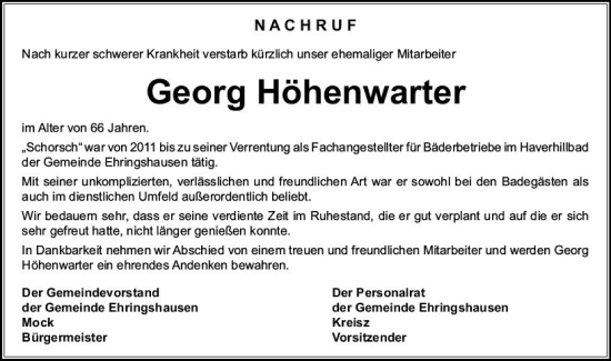 Traueranzeige von Georg Höhenwarter von Wetzlarer Neue Zeitung