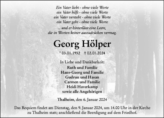 Traueranzeige von Georg Hölper von Nassauische Neue Presse