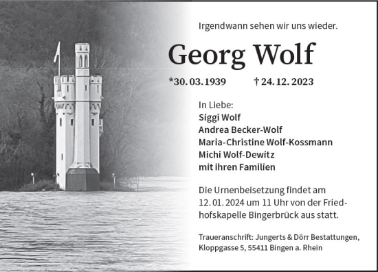 Traueranzeige von Georg Wolf von Binger-/Ingelheimer Wochenblatt