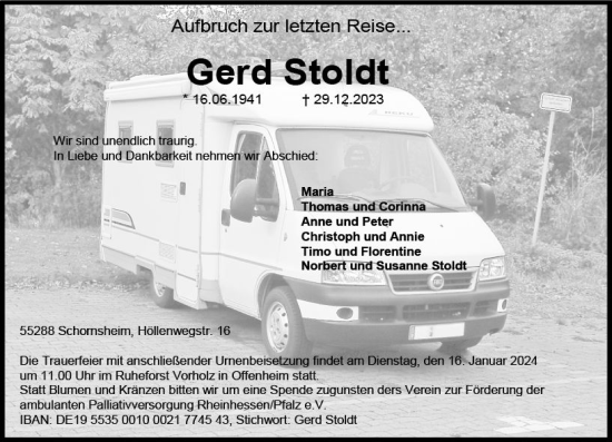 Traueranzeige von Gerd Stoldt von Allgemeine Zeitung Alzey