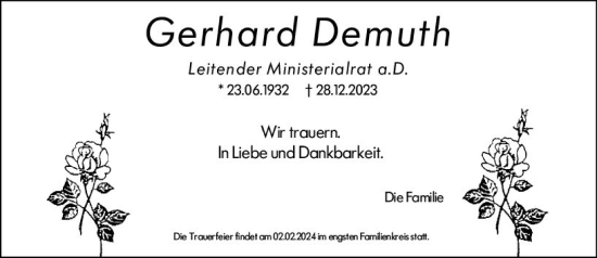 Traueranzeige von Gerhard Demuth von Wiesbadener Kurier
