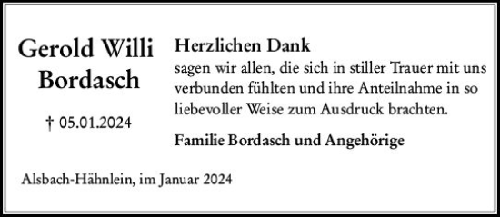 Traueranzeige von Gerold Willi Bordasch von Darmstädter Echo