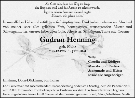 Traueranzeige von Gudrun Henning von Allgemeine Zeitung Alzey