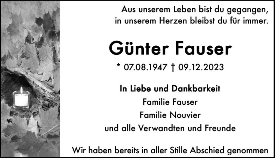 Traueranzeige von Günter Fauser von Darmstädter Echo