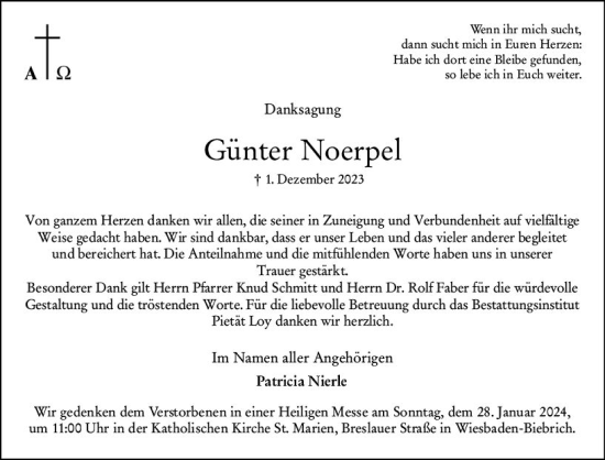 Traueranzeige von Günter Noerpel von Wiesbadener Kurier