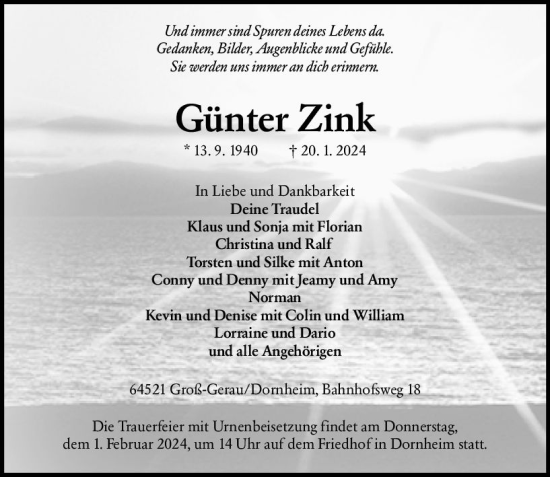 Traueranzeige von Günter Zink von Groß-Gerauer Echo