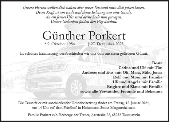 Traueranzeige von Günther Porkert von Wiesbadener Kurier