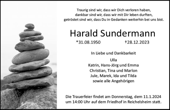 Traueranzeige von Harald Sundermann von Odenwälder Echo