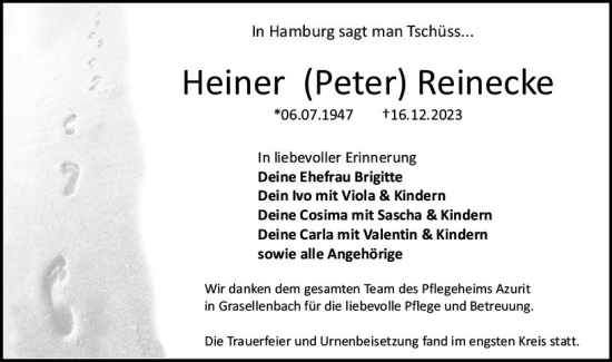 Traueranzeige von Heiner  Reinecke von Odenwälder Echo