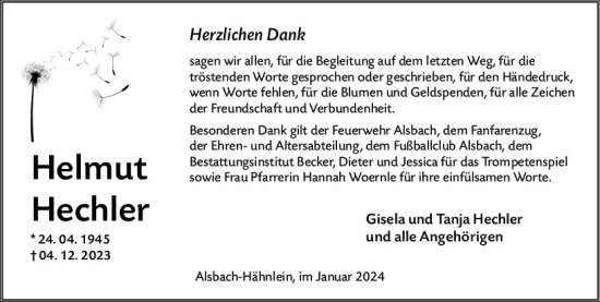 Traueranzeige von Helmut Hechler von Darmstädter Echo