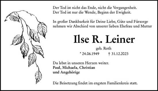 Traueranzeige von Ilse Leiner von Starkenburger Echo