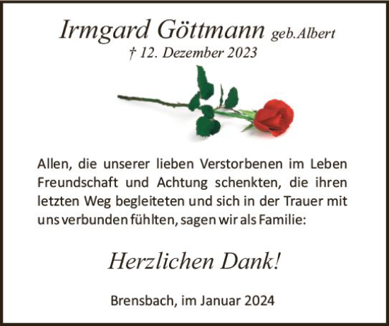 Traueranzeige von Irmgarg Göttmann von Odenwälder Echo