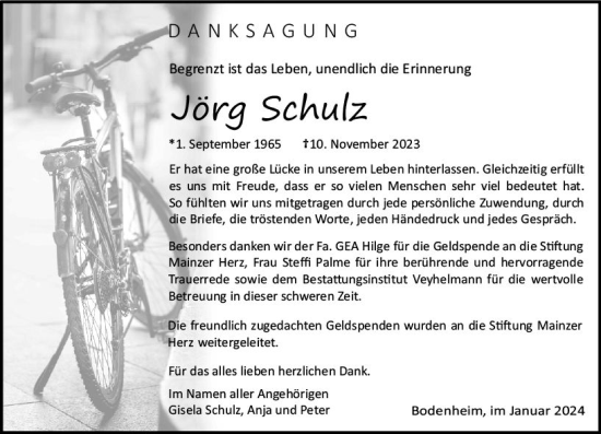 Traueranzeige von Jörg Schulz von Allgemeine Zeitung Mainz