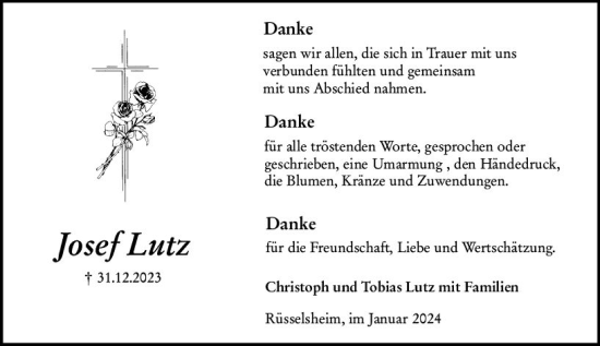 Traueranzeige von Josef Lutz von Rüsselsheimer Echo