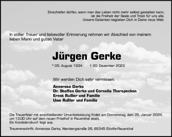 Traueranzeige von Jürgen Gerke von Wiesbadener Kurier