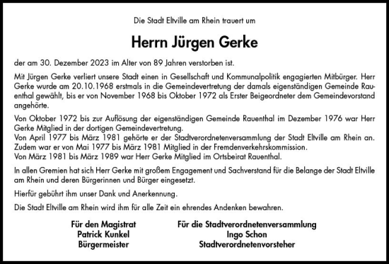 Traueranzeige von Jürgen Gerke von Rheingau Kurier