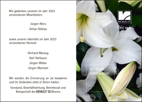 Traueranzeige von Jürgen Werz von Wormser Zeitung