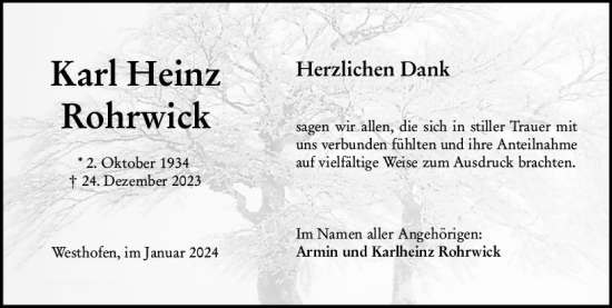 Traueranzeige von Karl Heinz Rohrwick von Wormser Zeitung