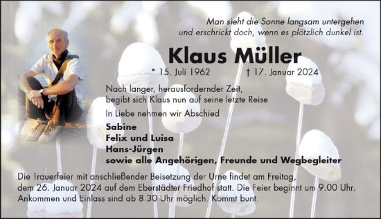 Traueranzeige von Klaus Müller von Darmstädter Echo