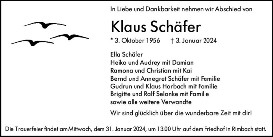 Traueranzeige von Klaus Schäfer von Starkenburger Echo