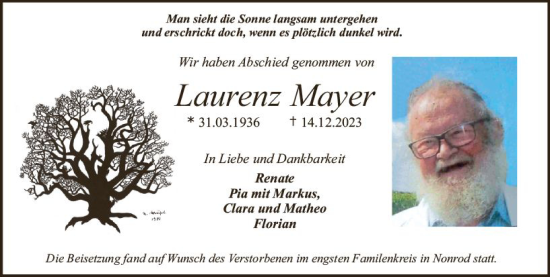 Traueranzeige von Laurenz Mayer von Odenwälder Echo