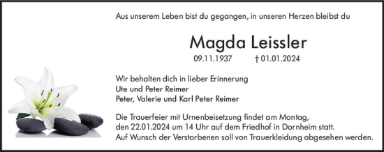 Traueranzeige von Magda Leissler von Groß-Gerauer Echo