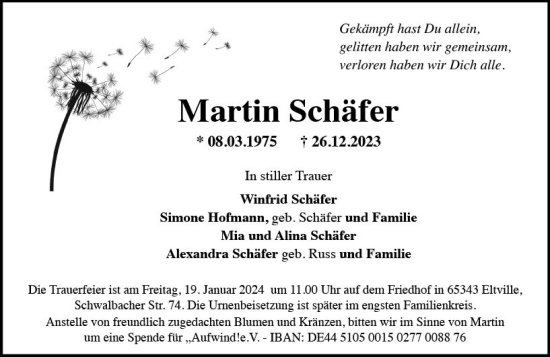 Traueranzeige von Martin Schäfer von Rheingau Kurier