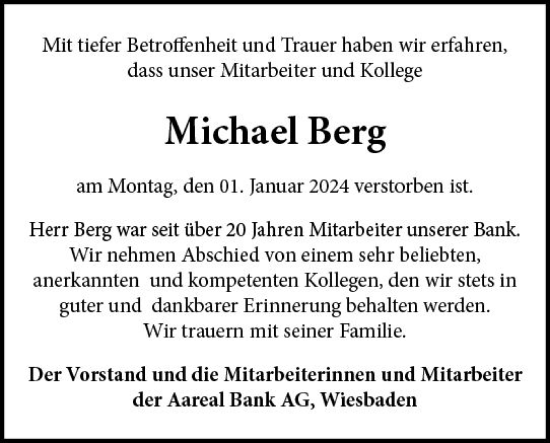 Traueranzeige von Michael Berg von Allgemeine Zeitung Bingen/Ingelheim