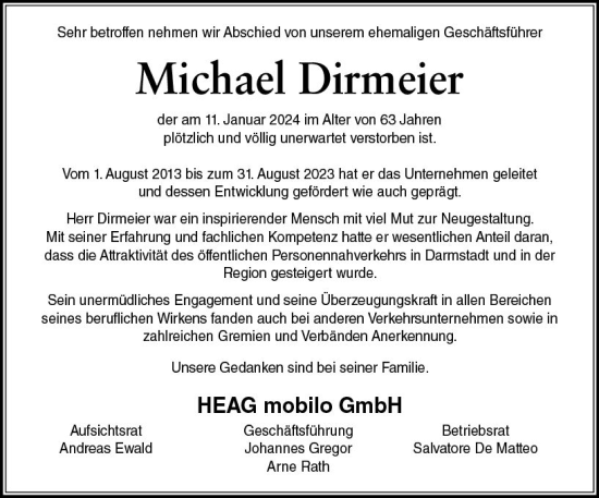 Traueranzeige von Michael Dirmeier von Darmstädter Echo