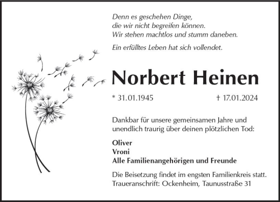 Traueranzeige von Norbert Heinen von Binger-/Ingelheimer Wochenblatt
