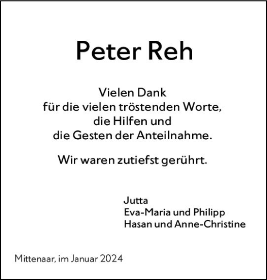 Traueranzeige von Peter Reh von Dill Block