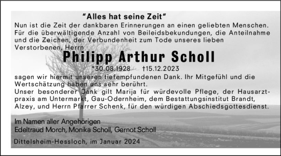 Traueranzeige von Philipp Arthur Scholl von Wormser Zeitung