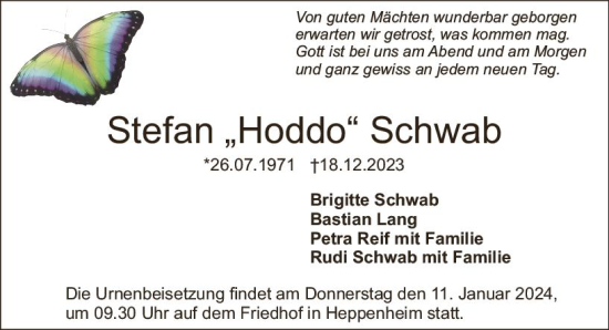 Traueranzeige von Stefan  Schwab von Starkenburger Echo