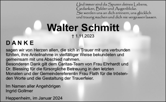 Traueranzeige von Walter Schmitt von Starkenburger Echo