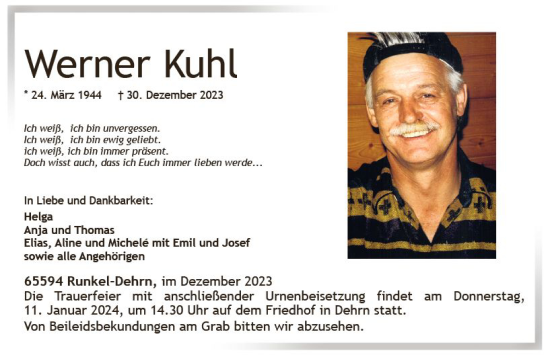 Traueranzeige von Werner Kuhl von Nassauische Neue Presse