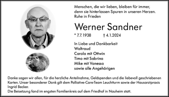 Traueranzeige von Werner Sandner von Rüsselsheimer Echo