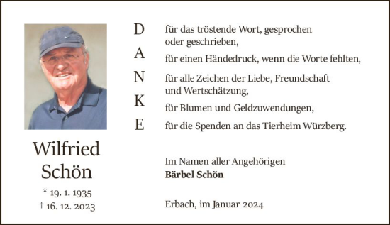 Traueranzeige von Wilfried Schön von Odenwälder Echo