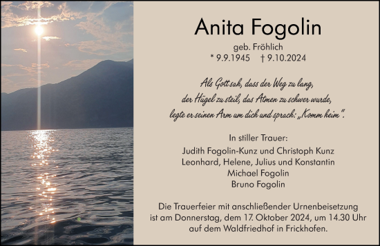 Traueranzeige von Anita Fogolin von Nassauische Neue Presse