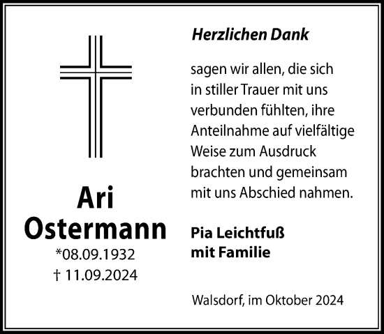 Traueranzeige von Ari Ostermann von Camberger Anzeiger