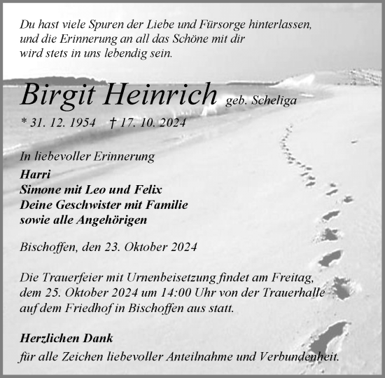 Traueranzeige von Birgit Heinrich von Dill Block