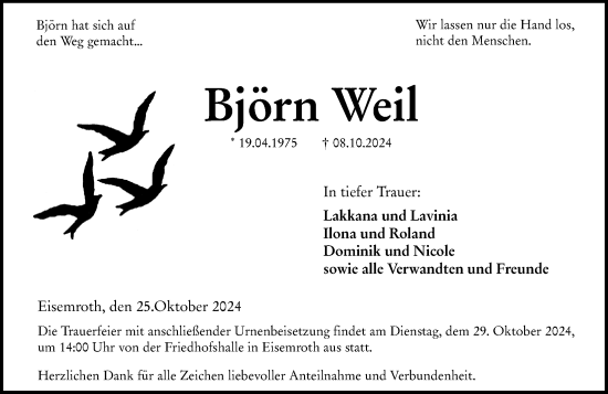 Traueranzeige von Björn Weil von Dill Block