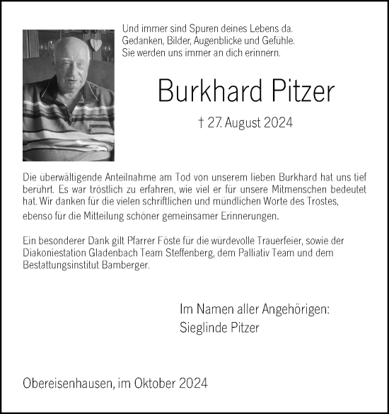 Traueranzeige von Burkhard Pitzer von Hinterländer Anzeiger