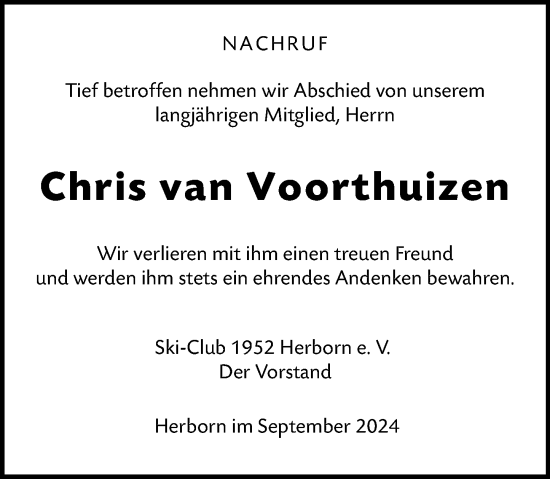 Traueranzeige von Chris  van Voorthuizen von Dill Block